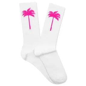 Palm Socks - White/Fuchsia Fluo